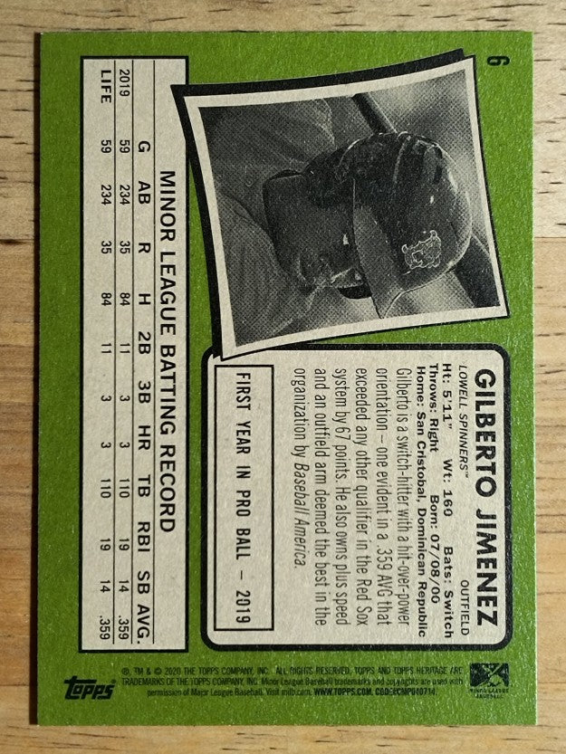 2020 Topps Heritage Minors #6 Gilberto Jimenez
