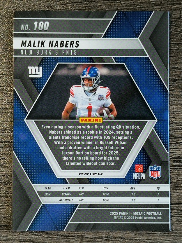 2025 Panini Mosaic Mosaic Reactive Purple #100 Malik Nabers