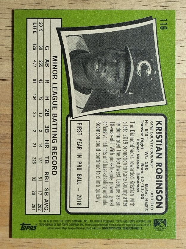 2020 Topps Heritage Minors #116 Kristian Robinson