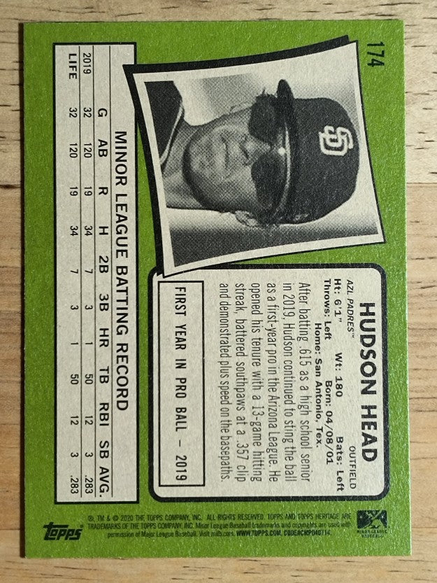 2020 Topps Heritage Minors #174 Hudson Head