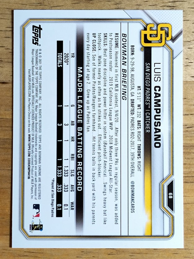 2021 Bowman #68 Luis Campusano RC