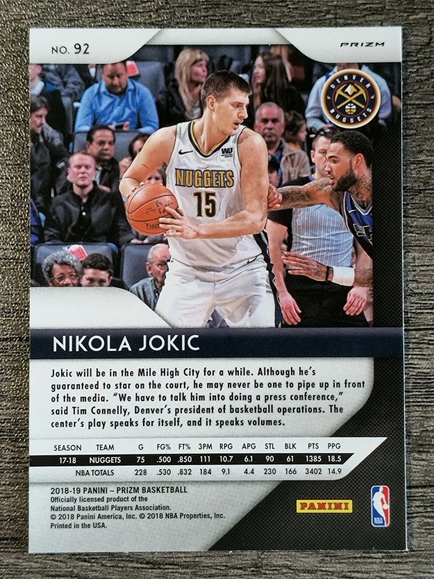 2018-19 Panini Prizm Prizms Red White and Blue #92 Nikola Jokic