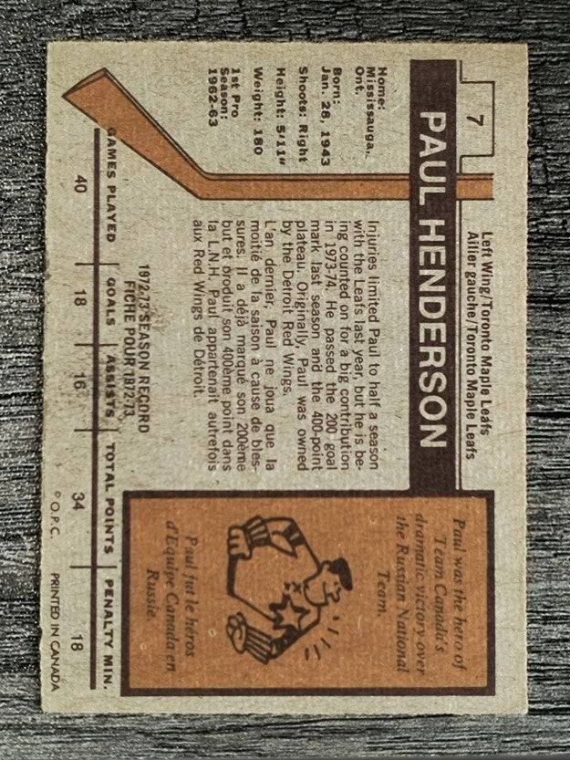 1973-74 O-Pee-Chee #7 Paul Henderson (EX)