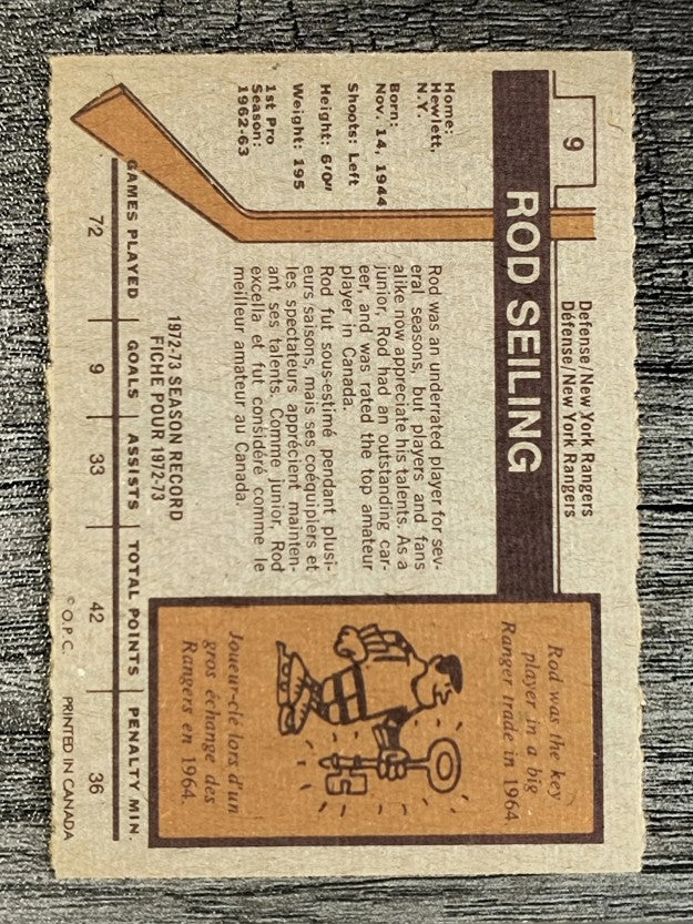 1973-74 O-Pee-Chee #9 Rod Seiling (EX)
