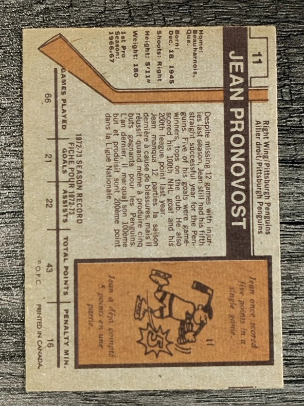 1973-74 O-Pee-Chee #11 Jean Pronovost (EX)