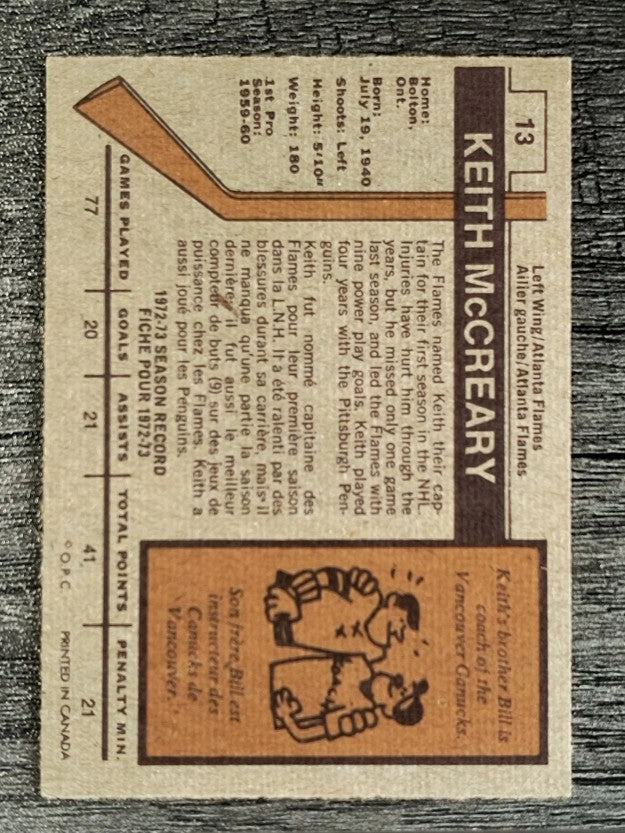 1973-74 O-Pee-Chee #13 Keith McCreary (EXMT)