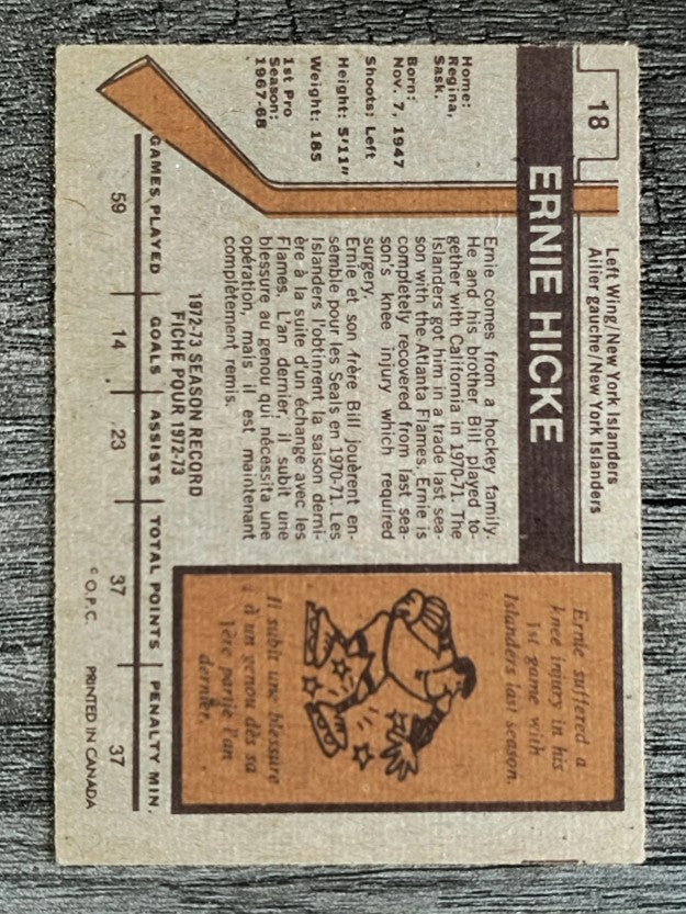 1973-74 O-Pee-Chee #18 Ernie Hicke (EX)