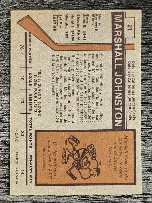 1973-74 O-Pee-Chee #21 Marshall Johnston (EX)