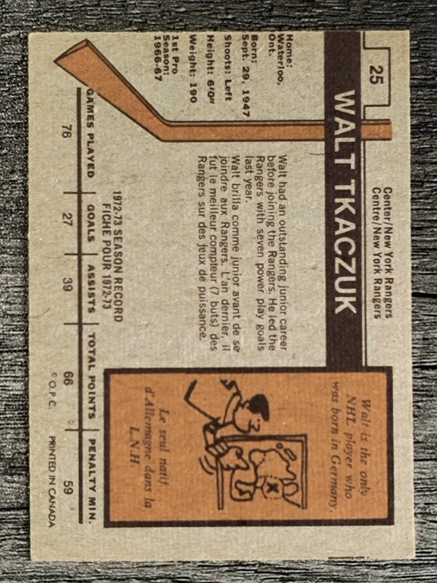 1973-74 O-Pee-Chee #25 Walt Tkaczuk (EX)