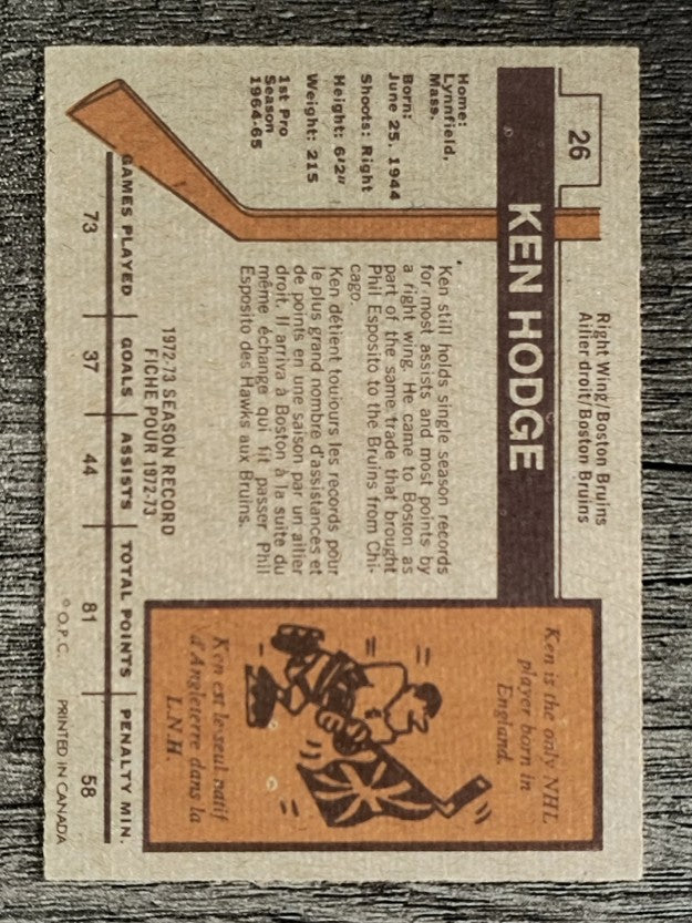1973-74 O-Pee-Chee #26 Ken Hodge (NM)