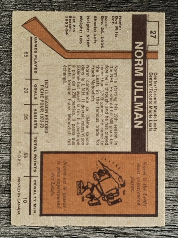 1973-74 O-Pee-Chee #27 Norm Ullman (EXMT)