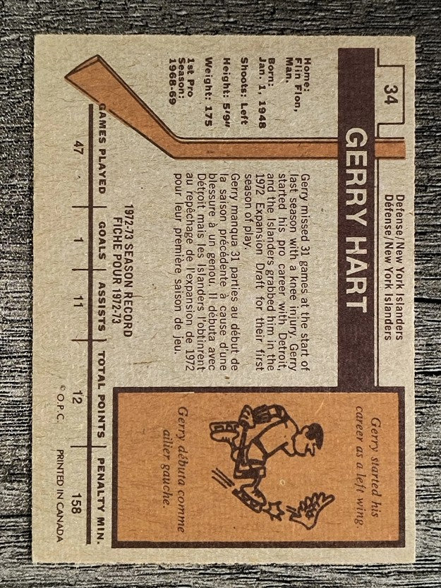 1973-74 O-Pee-Chee #34 Gerry Hart (EXMT)