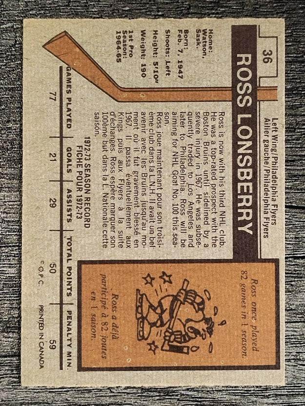 1973-74 O-Pee-Chee #36 Ross Lonsberry (EXMT)