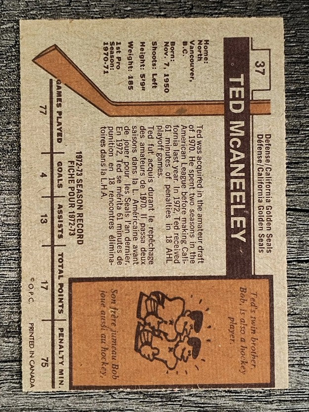 1973-74 O-Pee-Chee #37 Ted McAneeley (EXMT)