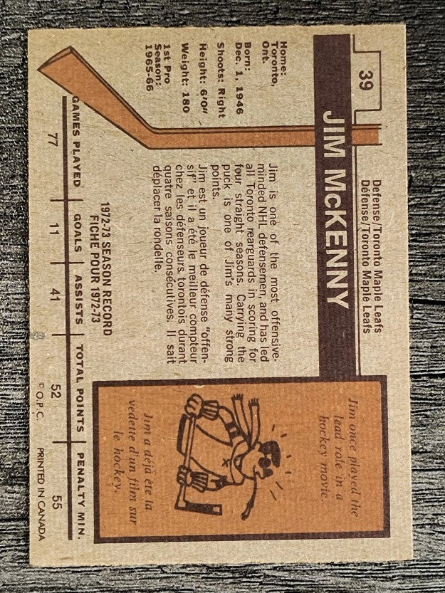 1973-74 O-Pee-Chee #39 Jim McKenny (EXMT)