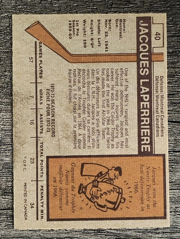 1973-74 O-Pee-Chee #40 Jacques Laperriere (EX)