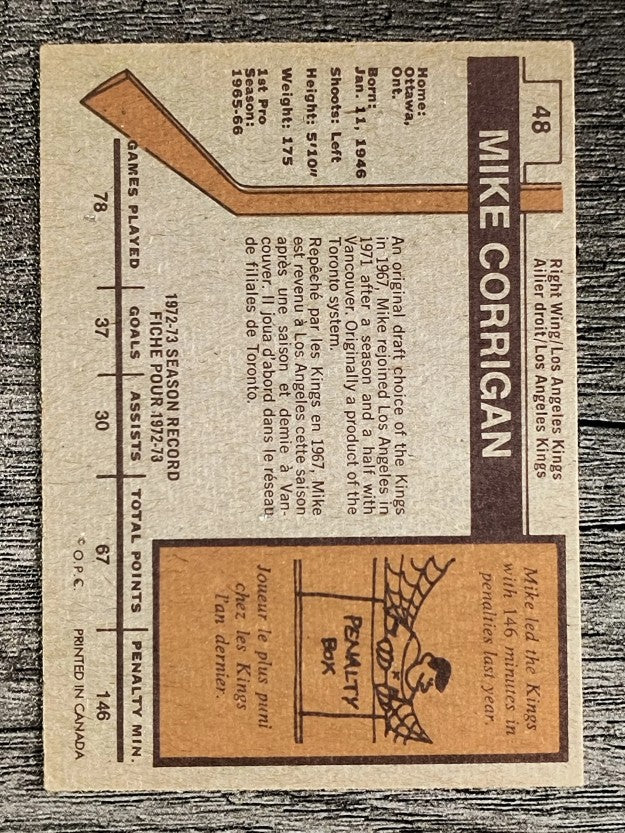 1973-74 O-Pee-Chee #48 Mike Corrigan (EXMT)