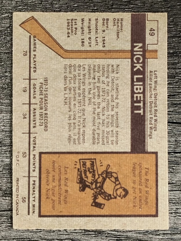 1973-74 O-Pee-Chee #49 Nick Libett (EX)