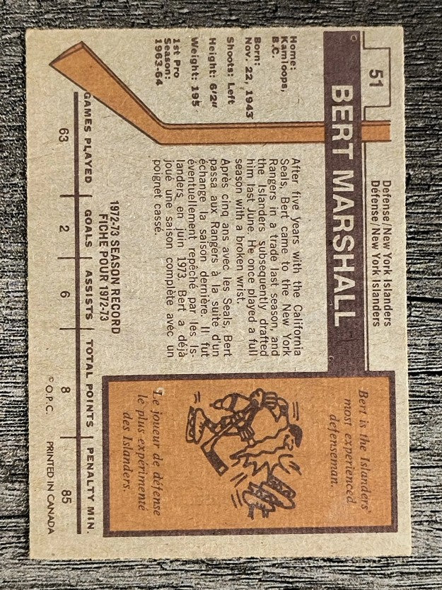 1973-74 O-Pee-Chee #51 Bert Marshall (EXMT)
