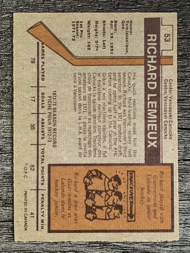 1973-74 O-Pee-Chee #53 Richard Lemieux (EX)