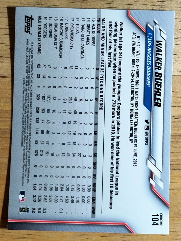 2020 Topps Chrome #104 Walker Buehler