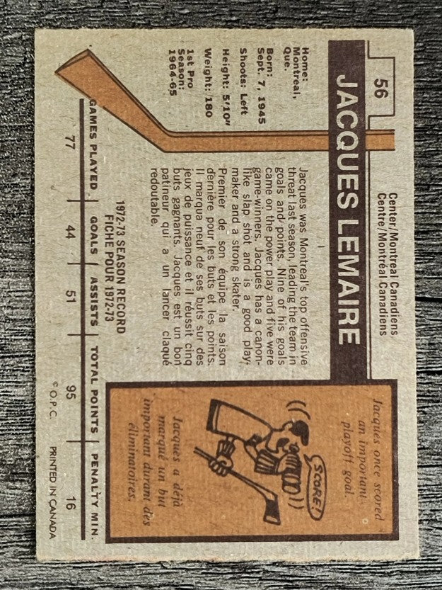 1973-74 O-Pee-Chee #56 Jacques Lemaire (EX)