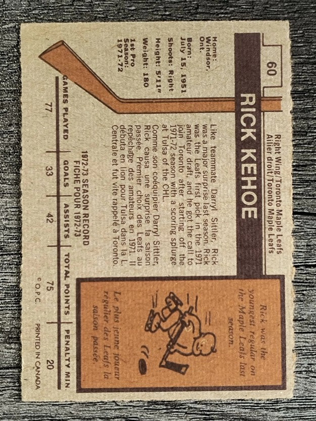 1973-74 O-Pee-Chee #60 Rick Kehoe (EX)