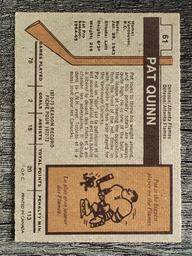 1973-74 O-Pee-Chee #61 Pat Quinn (EX)