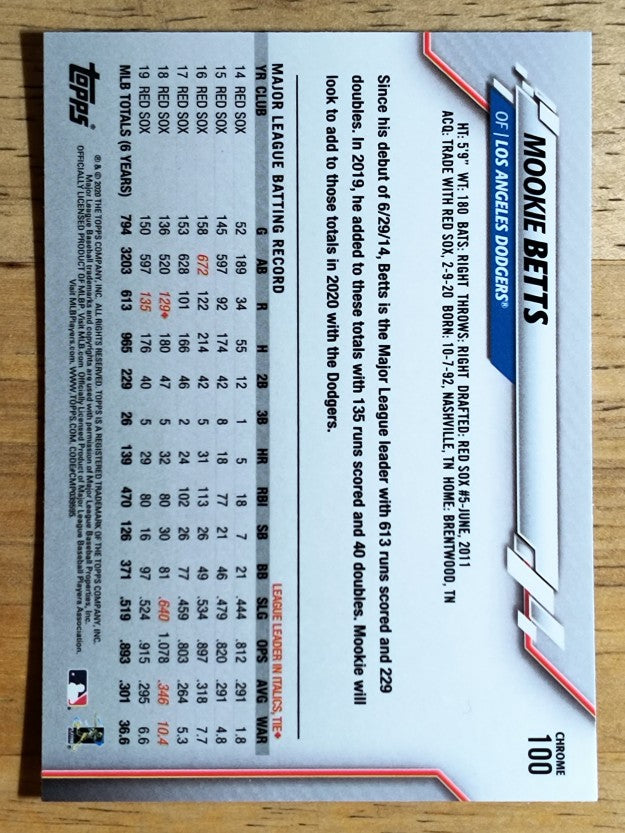 2020 Topps Chrome #100 Mookie Betts