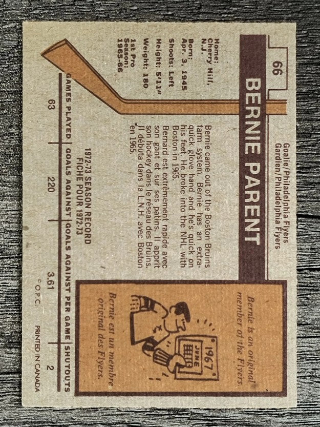 1973-74 O-Pee-Chee #66 Bernie Parent (EXMT)