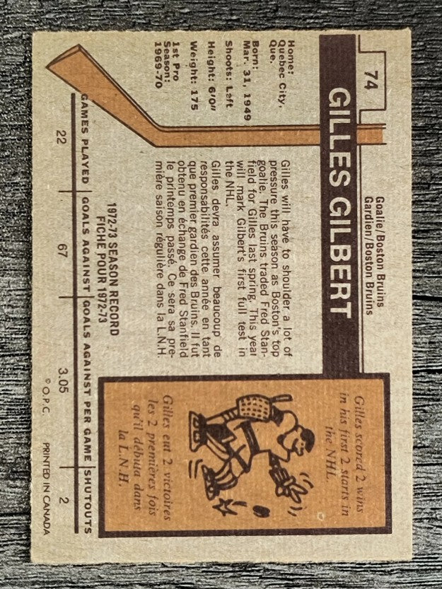 1973-74 O-Pee-Chee #74 Gilles Gilbert RC (EXMT)