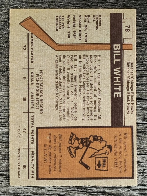 1973-74 O-Pee-Chee #78 Bill White (EXMT)
