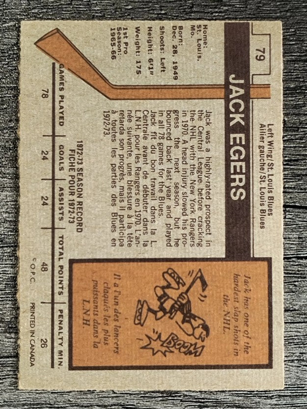 1973-74 O-Pee-Chee #79 Jack Egers (EX)