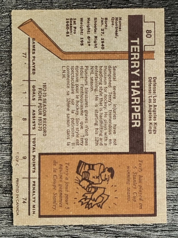 1973-74 O-Pee-Chee #80 Terry Harper (EXMT)
