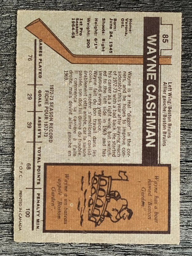 1973-74 O-Pee-Chee #85 Wayne Cashman (EX)