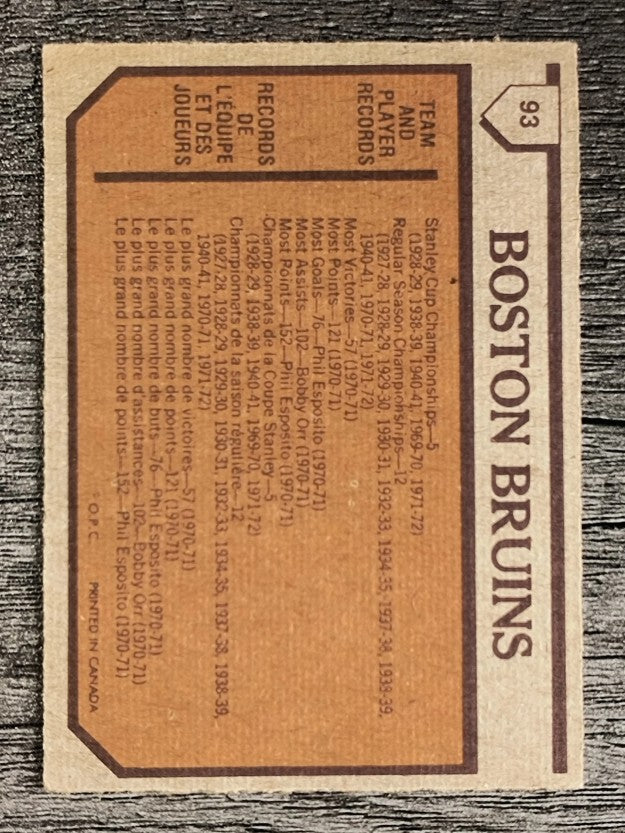 1973-74 O-Pee-Chee #93 Bruins Team (NM)