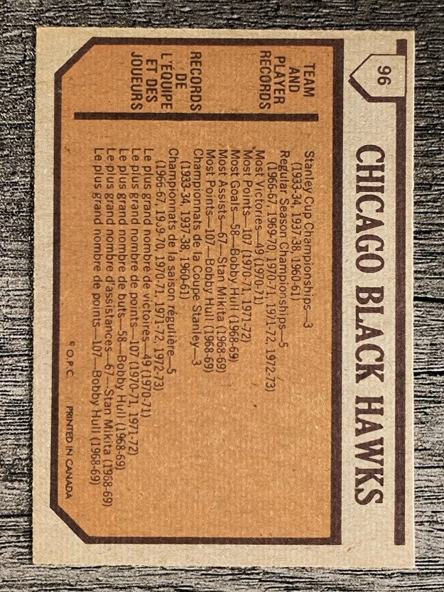 1973-74 O-Pee-Chee #96 Blackhawks Team (NM)