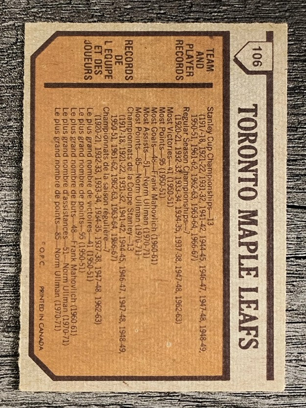 1973-74 O-Pee-Chee #106 Maple Leafs Team (EX)