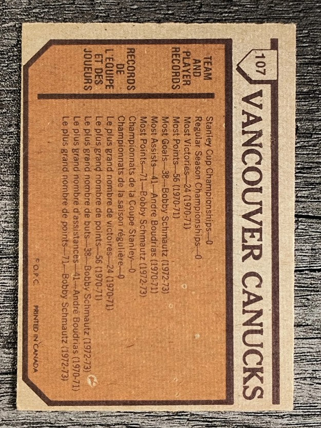 1973-74 O-Pee-Chee #107 Canucks Team (EXMT)
