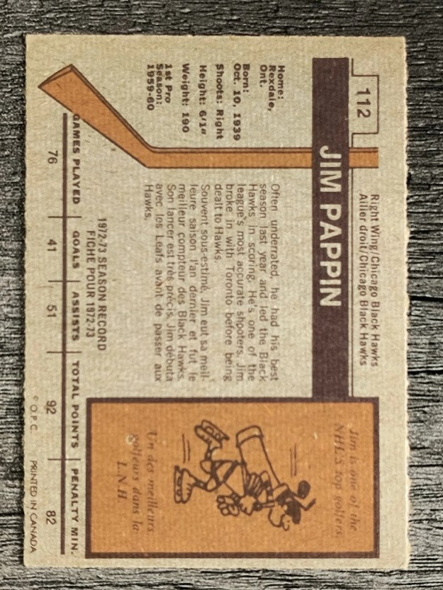 1973-74 O-Pee-Chee #112 Jim Pappin (EXMT)