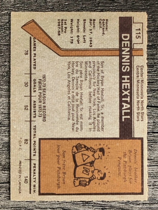 1973-74 O-Pee-Chee #115 Dennis Hextall (EXMT)