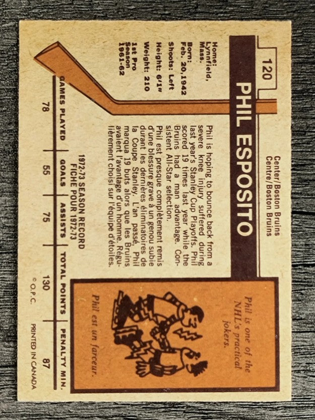 1973-74 O-Pee-Chee #120 Phil Esposito (EXMT)