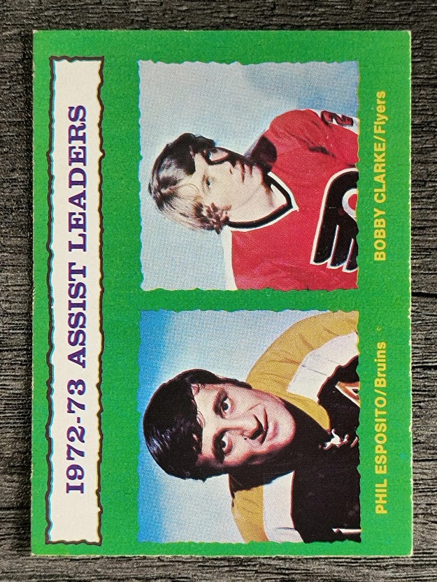 1973-74 O-Pee-Chee #134 Assists Leaders/Phil Esposito/Bobby Clarke (NM)