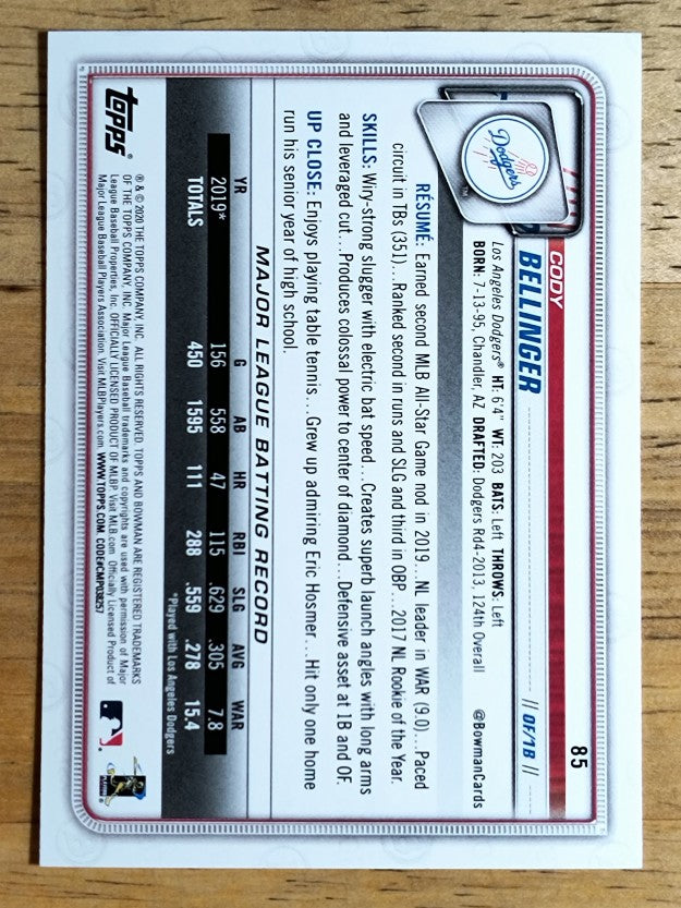 2020 Bowman #85 Cody Bellinger