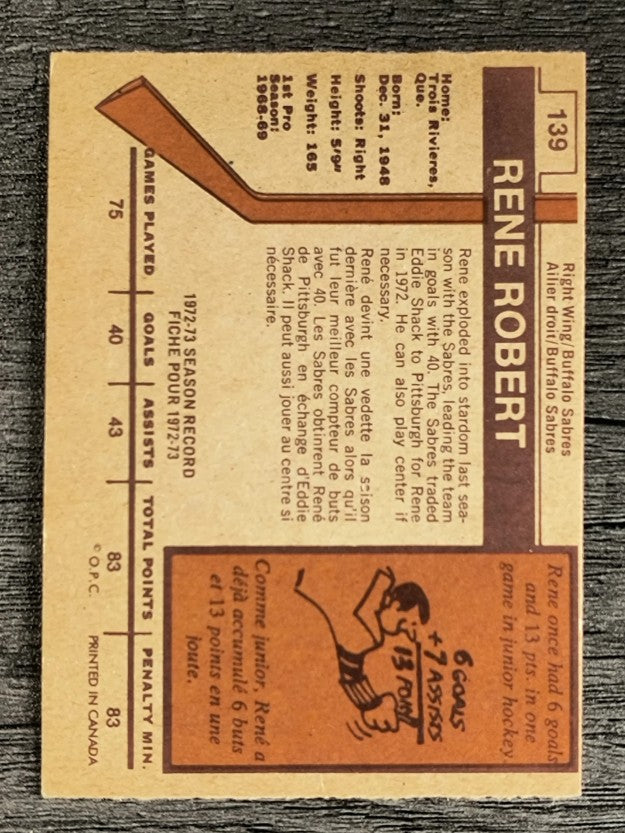 1973-74 O-Pee-Chee #139 Rene Robert (EXMT)