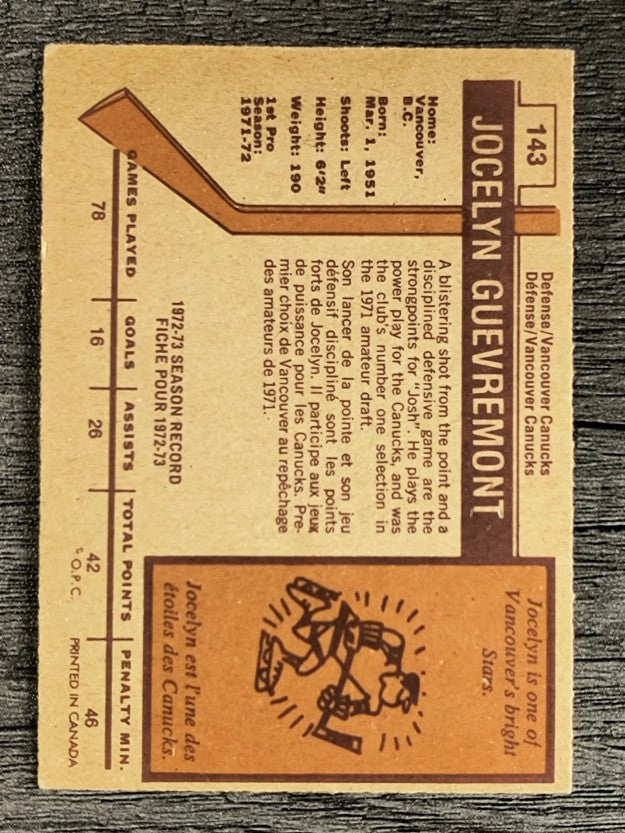1973-74 O-Pee-Chee #143 Jocelyn Guevremont (EXMT)