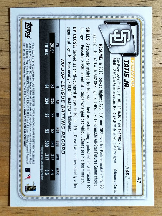 2020 Bowman #47 Fernando Tatis Jr.