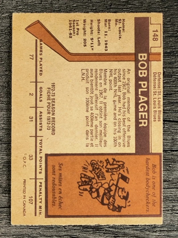1973-74 O-Pee-Chee #148 Bob Plager (EXMT)