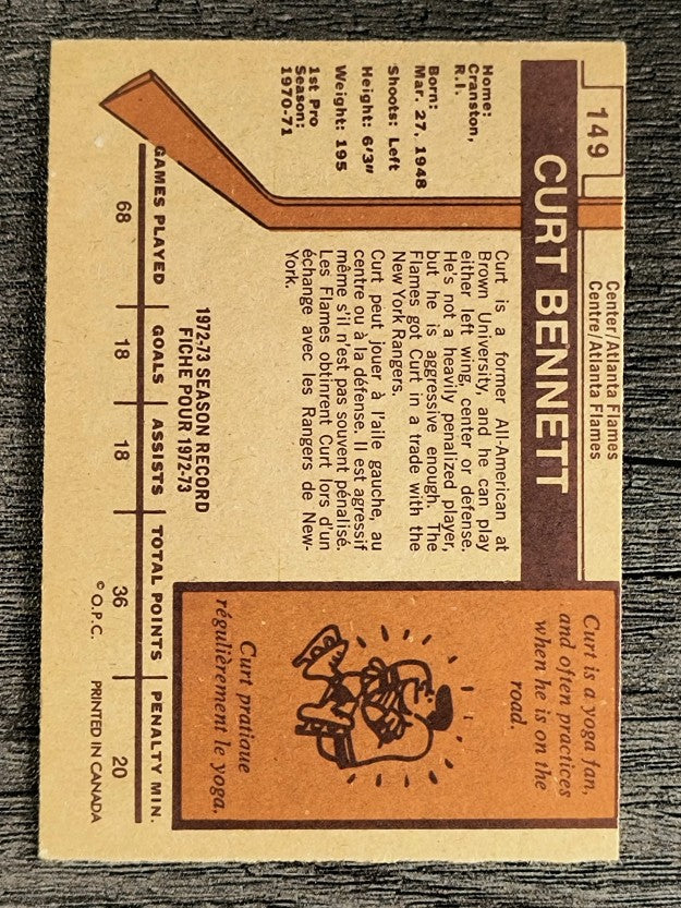 1973-74 O-Pee-Chee #149 Curt Bennett RC (EX)