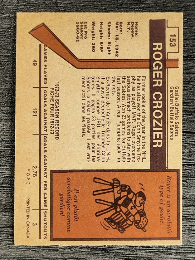 1973-74 O-Pee-Chee #153 Roger Crozier (EXMT)